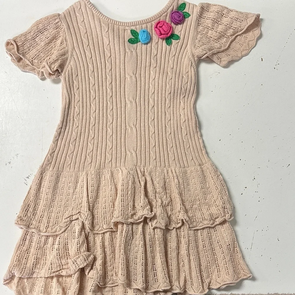 Hanna Andersson Gabriella Crochet Tiered Floral Sweater Dress 5 110